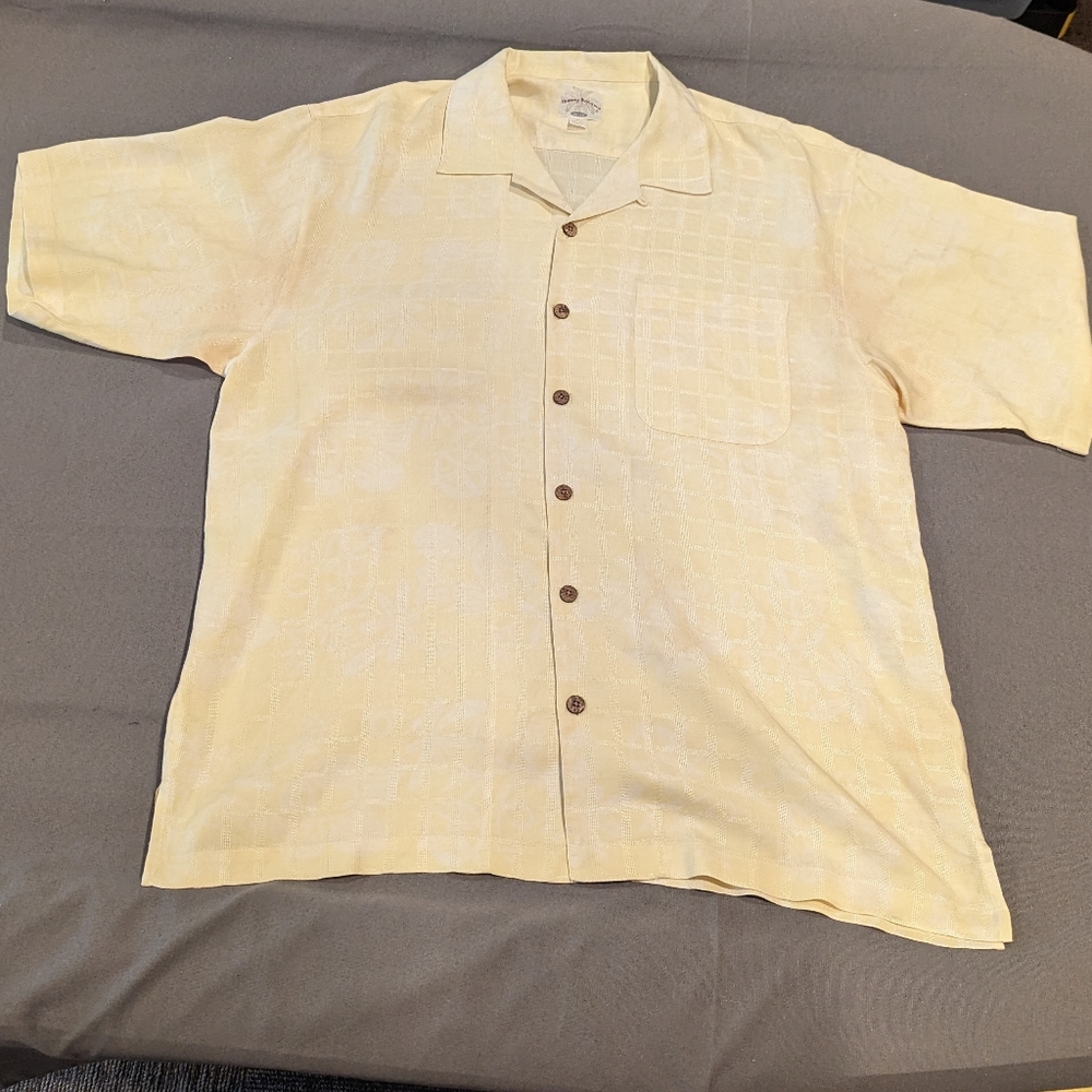 Men's Tommy Bahama Silk Button Down Shirt Yellow XL